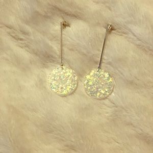White and holo disc earrings